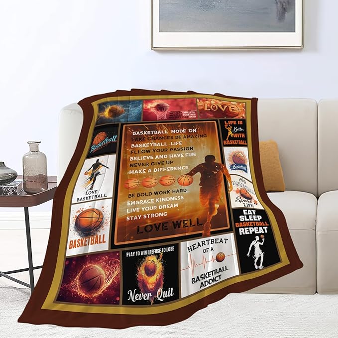 Basketball Blanket Sports Basketball Throw Blanket Gifts for Player Kids Girls Boys Adults Women Man Super Soft Cozy Plush Fluffy Fuzzy Fleece Blanket Decor 60''X80''