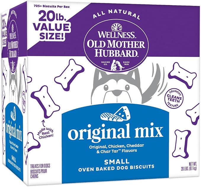 Old Mother Hubbard Wellness Original Mix Dog Biscuits, Natural, Training Treats, Four Flavors, Small Size, (20 Pound Box)
