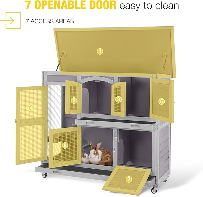 AIVITUVIN Rabbit Hutch Indoor Rabbit Cage Outdoor Two Story Bunny Cage Bunny Hutch Pull Out Tray Guinea Pig Cage on Wheel