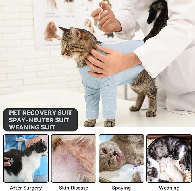 Cat Neuter Surgery Recovery Suit Male, Anti-Licking Cats Spay Recovery Suit Female, Long Sleeve Prevent Shedding Body Suit Post Surgery, Breathable Cone & E Colla Alternative Cat Apparel