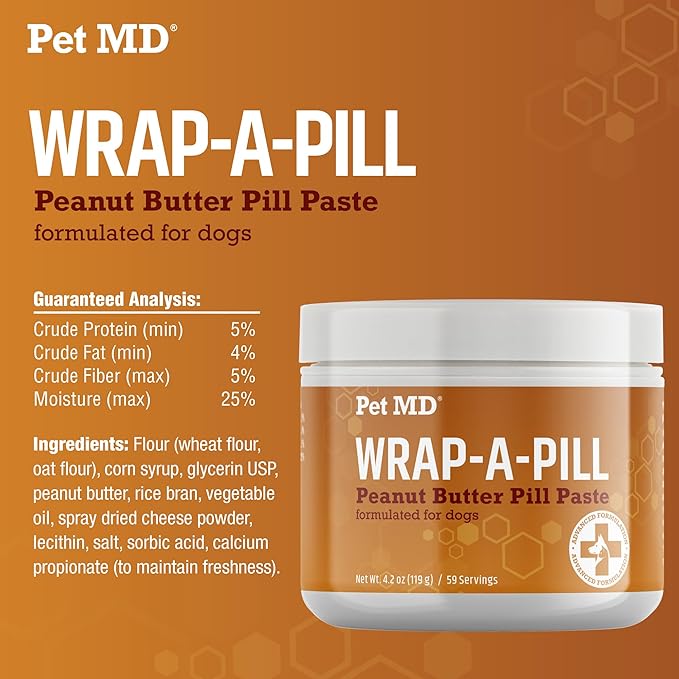 Pet MD Wrap A Pill Peanut Butter Flavored Pill Paste for Dogs - Make a Pocket to Hide Pills and Medication for Pets - 59 Servings (Pack of 2)