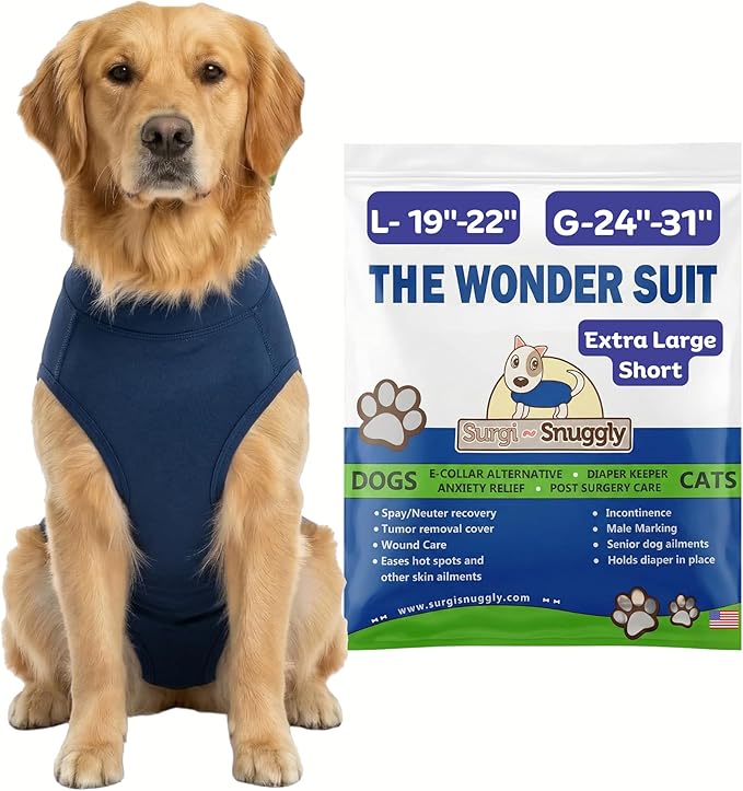 Surgi Snuggly Dog Surgery Recovery Suit - Dog Onesie for Post Surgery Recovery, Female Spay & Male Neuter - Surgical Suit for Dogs, E-Collar Cone Alternative, Double Blue - XLarge Short - 19"-22" (EC)