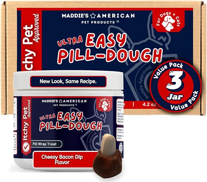 Easy Pill Ultra Pet Treat Wrap - Hypoallergenic Pill Concealing Pocket, Pouch or Wrap - for Dogs and Cats - Chicken Free Allergy Friendly Formula - Cheesy Dip and Bacon Flavor, 3 Pack