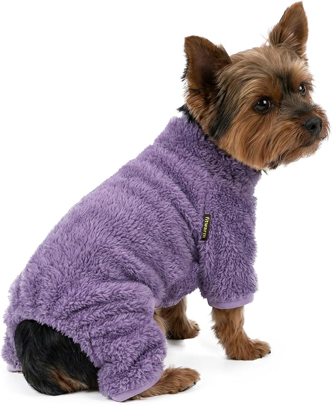 Fitwarm Dog Fuzzy Fleece Pajamas, Dog Winter Clothes for Small Dogs Girl, Pet Jumpsuit, Doggy Apparel, Purple, XXL