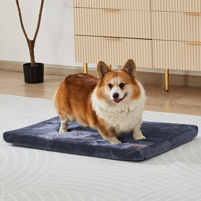 LIORCE Dog Bed Medium Size Dogs - 30-inch Dog Crate Pad with Removable Washable Cover and Waterproof Lining - Memory Foam Kennel Mat - Reversible Pet Bed (Cool & Warm), Dark Grey