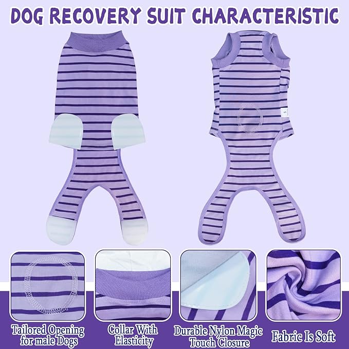 Dog Recovery Suit, Surgical Recovery Suit for Male Female Dogs Cats Spayed Onesie After Surgery, Dog Post Surgery Suit Anti Licking & Biting Surgical Shirt with Pee Hole，Purple Small