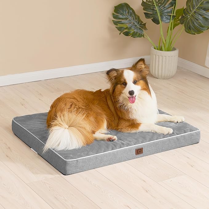 EHEYCIGA Orthopedic Dog Bed Waterproof 30"x20", Memory Foam Pet Bed for Medium Dogs, Washable Pet Mat with Removable Cover, Grey