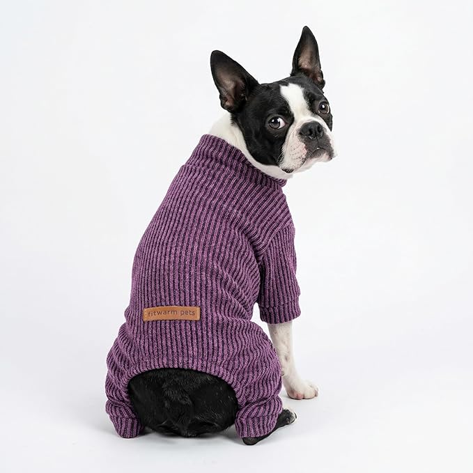 Fitwarm Mock Neck Knitted Dog Pajamas, Warm Winter Clothes for Small Dogs Boy Girl, Pet Onesie, Purple, XS