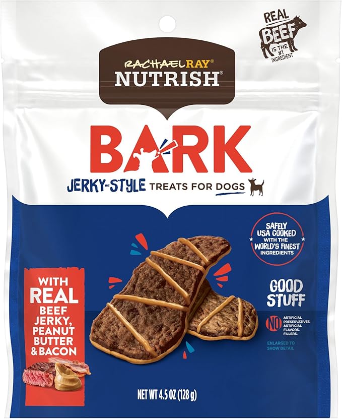 Nutrish Rachael RAY Bark™ Jerky-Style Dog Treats with Real Beef Jerky, Peanut Butter & Bacon