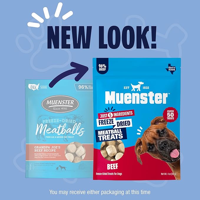 Muenster Freeze Dried Beef Meatball Dog Treats 4 oz - Grain Free, Made in USA