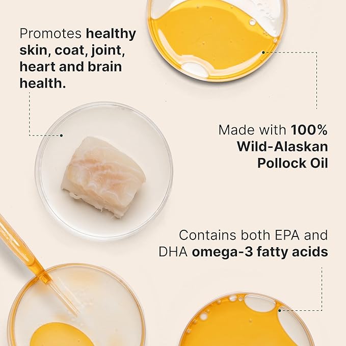 Wuffes Advanced Omega 3 Fish Oil for Dogs, Natural EPA & DHA Fatty Acids, Supports Healthy Skin and Coat, Joint Nutrition, Digestion & Immune System - 100% Pure Wild Alaskan Fish Oil - 8 Oz