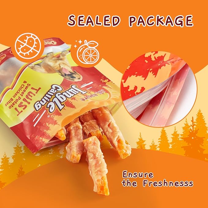 Jungle Calling Dog Treats, Skinless Chicken Wrapped Sweet Potato, Gluten and Grain Free, Chewy Dog Bites for Balanced Nutrition, 6 oz