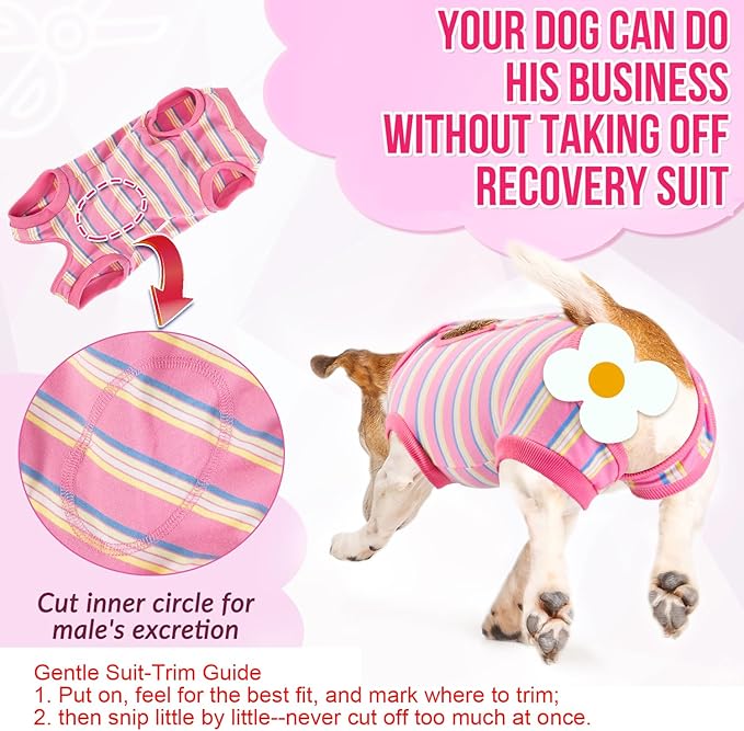Lukovee Recovery Suit for Dogs, Onesie Surgery Recovery Suit for Female Male Dogs, Abdominal Wounds Cone E-Collar Alternative Prevent Licking Spay Recovery Suit (Pink Stripes,L)