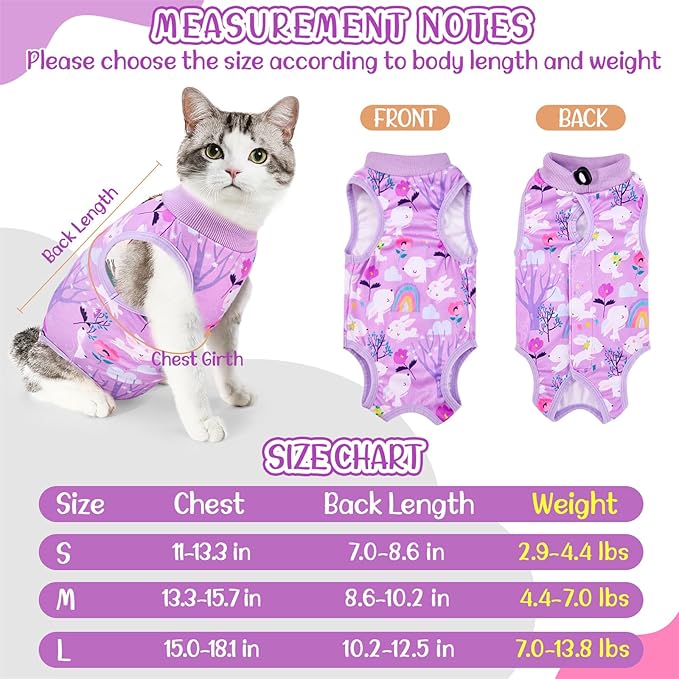 SlowTon Cat Recovery Suit - Cat Onesie for Cats After Surgery Female Male, Kitten Clothes Cats Surgical Spay Suit Abdominal Wounds, E-Collar Alternative Bodysuit Shirt Anti-Licking (Purple, L)