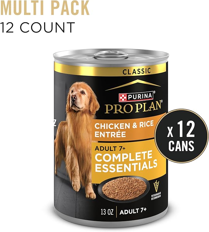 Purina Pro Plan Wet Dog Food For Senior Dogs Adult 7 Plus Chicken and Rice Entree Classic - (Pack of 12) 13 oz. Cans