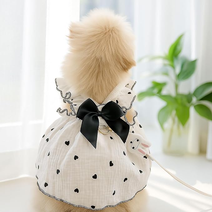 Dog Dresses for Small Dogs Girl Female Dog Cat Clothes Dress Cute Cotton Extra Summer Clothes Bow Decor Printed Love Birthday Outfit Puppy Clothes (Light Pink & Black, Small)