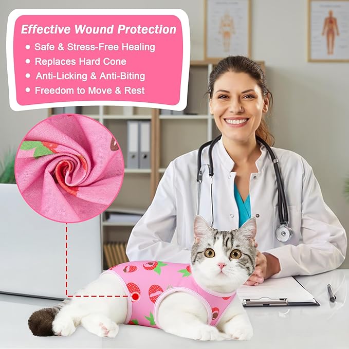 Coppthinktu Cat Recovery Suit Female Cats Onesie for Cats, Breathable Cat Surgery Suit for Surgical Abdominal Wounds Skin Diseases, Cute Kitten Spay Recovery Suit E-Collar Alternative Anti Licking