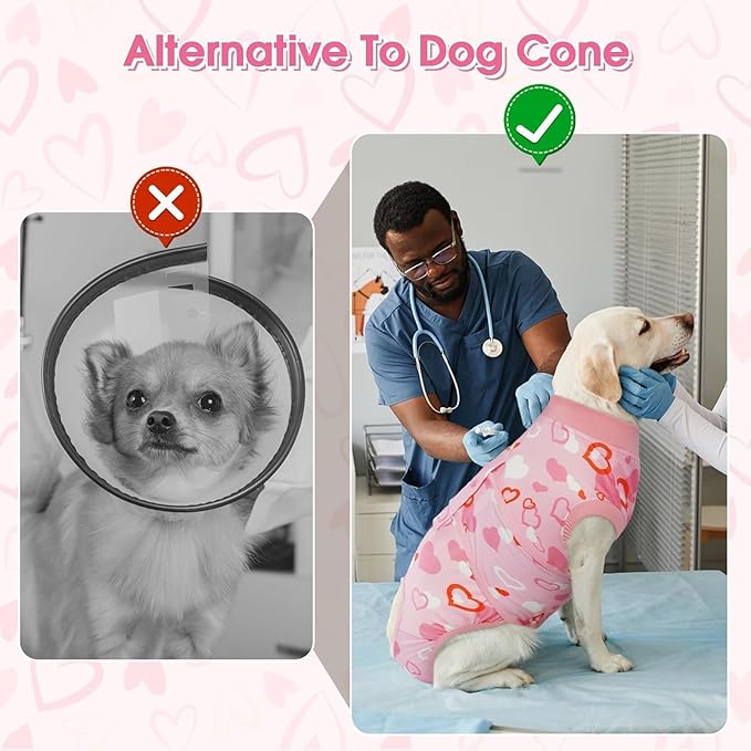 Kuoser Dog Surgery Recovery Suit, Valentine's Day Doggie Surgical Shirt for Female Male Dogs, Pet Onesies for Small Medium LargeDogs