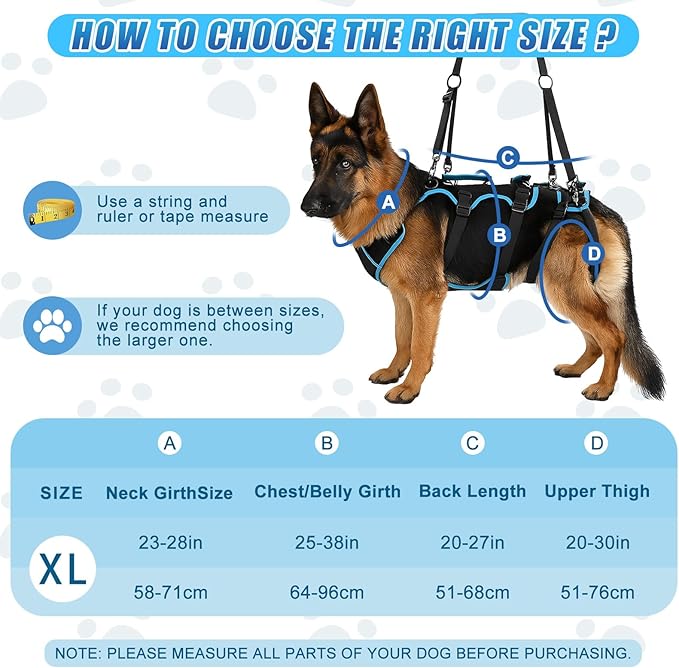 Dog Lift Harness for Large Dogs, 2-in-1 Detachable Full Body Support Acl Dog Sling Carrier with 4 Handles, Hind Assist Back Leg for Senior, Disabled, Arthritic & Post-surgery Canines(X-Large)