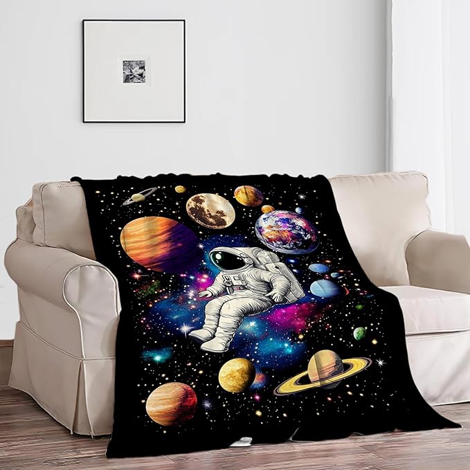 Space Blanket Galaxy Astronaut Throw Blankets Fleece Flannel Blanket Plush Lightweight Solar System Gifts Bedding for Boys Girls Teens Kids Adults for Couch Sofa Bed 50"X40"