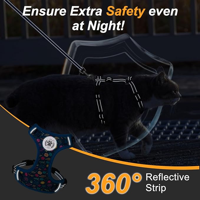 BEAUTYZOO Cat Harness and Leash Set for Walking Escape Proof, Neck Release Adjustable Harness for Kitten Puppy Small Medium Large Cats, Soft Cute Easy Control Small Cat Harness for Cats Boy and Girls