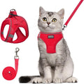 Cat Harness and Leash Set, Soft and Breathable Vest with Reflective Strip, Escape Proof Kitten Harness, Easy to Wear for Cats Walking and Traveling (Red, S)