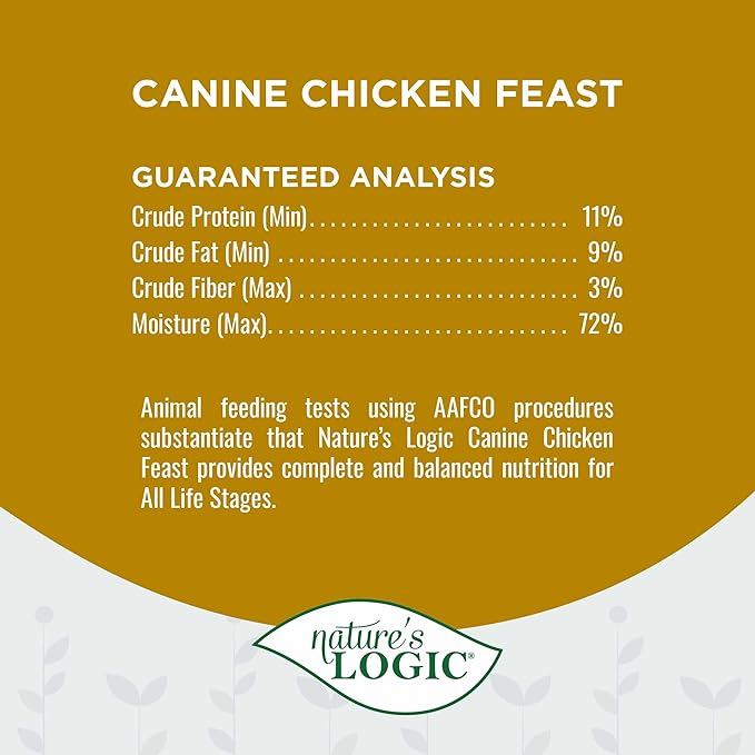 NATURE'S LOGIC Grain-Free Canned Dog Food - 95% Animal Proteins - 100% Natural Wet Dog Food Cans - No Common Allergens - All Life Stages - Ideal for Sensitive Dogs - Chicken (13.2 oz, 12 Pack)