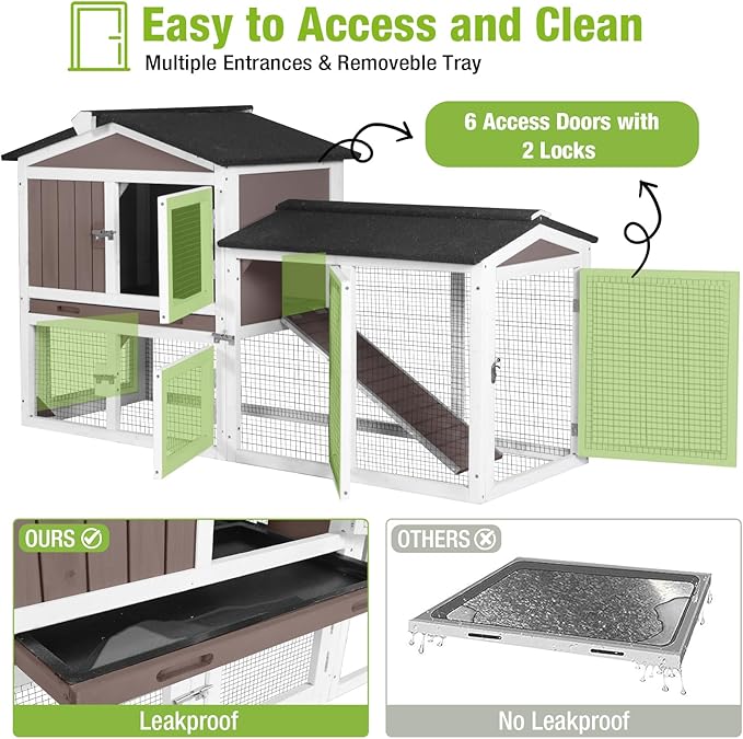 GUTINNEEN Small Chicken Coop for 1–2 Chickens, Expandable Outdoor Rabbit Hutch with Roof, Leakproof Tray,Multiple Doors,57" L x 21" W x 33" H, for Chickens, Bunnys Guinea Pigs, Beginner-Friendly