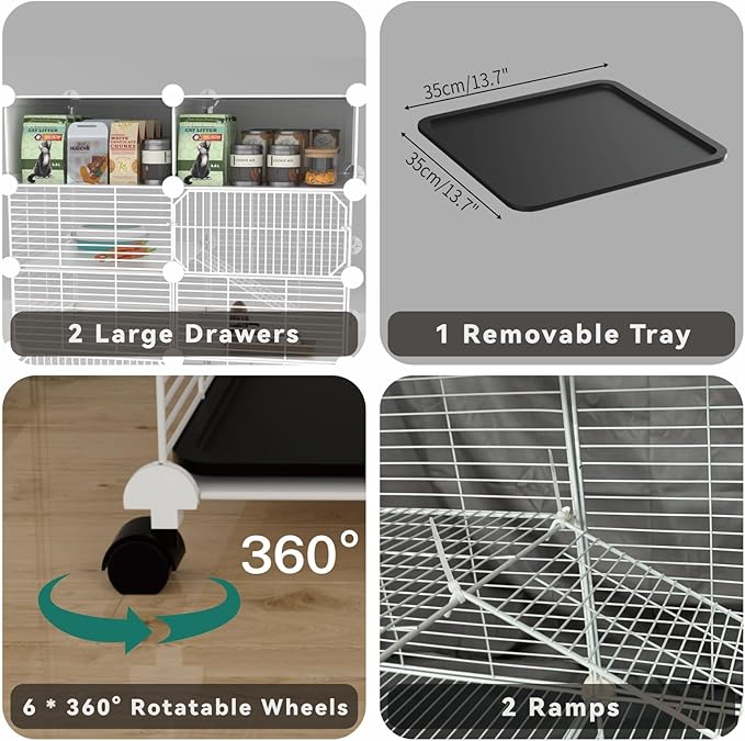 STILLCOVE C&C Guinea Pig Cages Indoor on Wheels, 3 Tier Ferret Cage Small Animal Hideout House with Drawer & Removable Tray, Pet Playpen Fence for 1-3 Hamster Rat Chinchilla Hedgehog