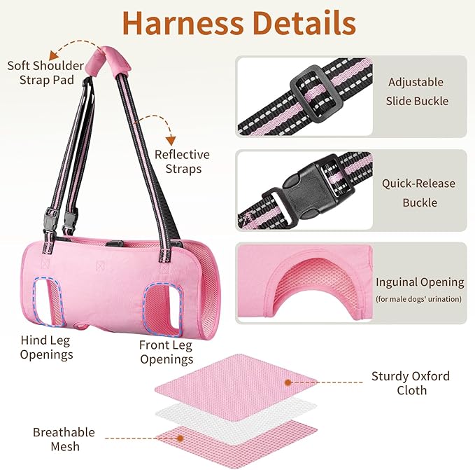 Mayerzon Dog Full Body Lift Harness, Support Sling Backpack for Senior Disabled Dogs, Front Hind Leg Joint Injuries, Help Up & Down Stairs Walk Hiking Grooming Harness, Reflective, Soft Padded Handle
