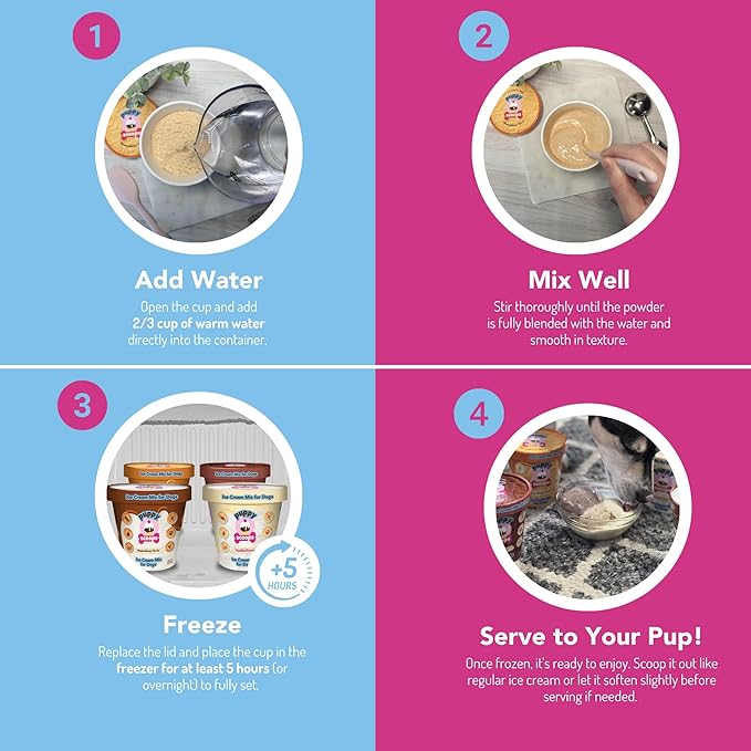 Puppy Scoops Dog Ice Cream Mix (Maple Bacon Flavor), 4.65 oz - Just Add Water and Freeze at Home, Powder Mix with Ice Cream Cup and Reusable Lid - Made in USA