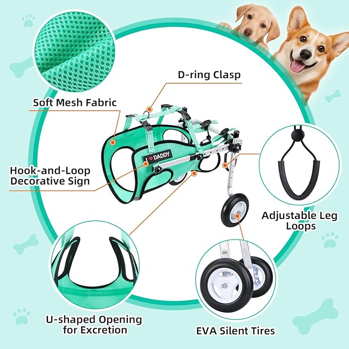 Nasjac Dog Wheelchair for Back Legs - Lightweight Portable Wheelchair with Reflective Stripes, Adjustable Pet Wheelchair Cart for Senior, Arthritis, Paralyzed, Injured, or Disabled Dogs