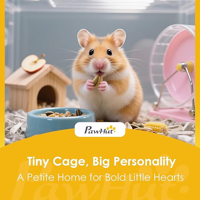 PawHut Wooden Hamster Cage, 3-Tier Small Animal Cage with Hut, Seesaw, Ramps, Exercise Wheel, Acrylic Panel and Bottom Tray, Dwarf Hamster Habitat for Small Geibil, Mice, 30" x 18" x 30"