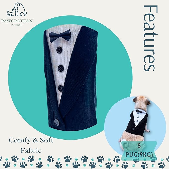 Cute Sweater for Dogs and Cats Soft Flannel Pet Outfit Warm and Cozy Animal Hoodie Small to Large Pet Clothes for Halloween Parties and Everyday Wear (X-Small, Black Bowtie)