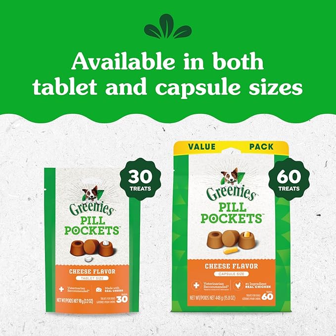 Greenies Pill Pockets for Dogs Small Size, Tablet Pill Treats for Dogs, Cheese Flavor, 3.2 oz. Pouch