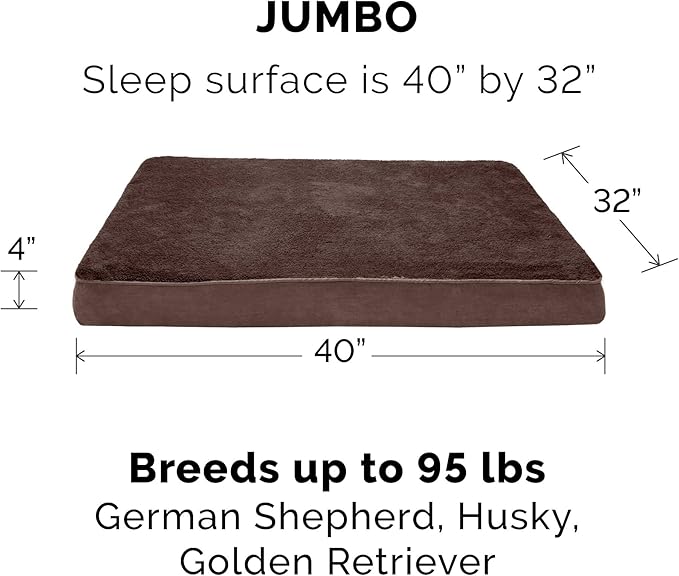 Furhaven Memory Foam Dog Bed for Large Dogs w/ Removable Washable Cover, For Dogs Up to 95 lbs - Terry & Suede Mattress - Espresso, Jumbo/XL
