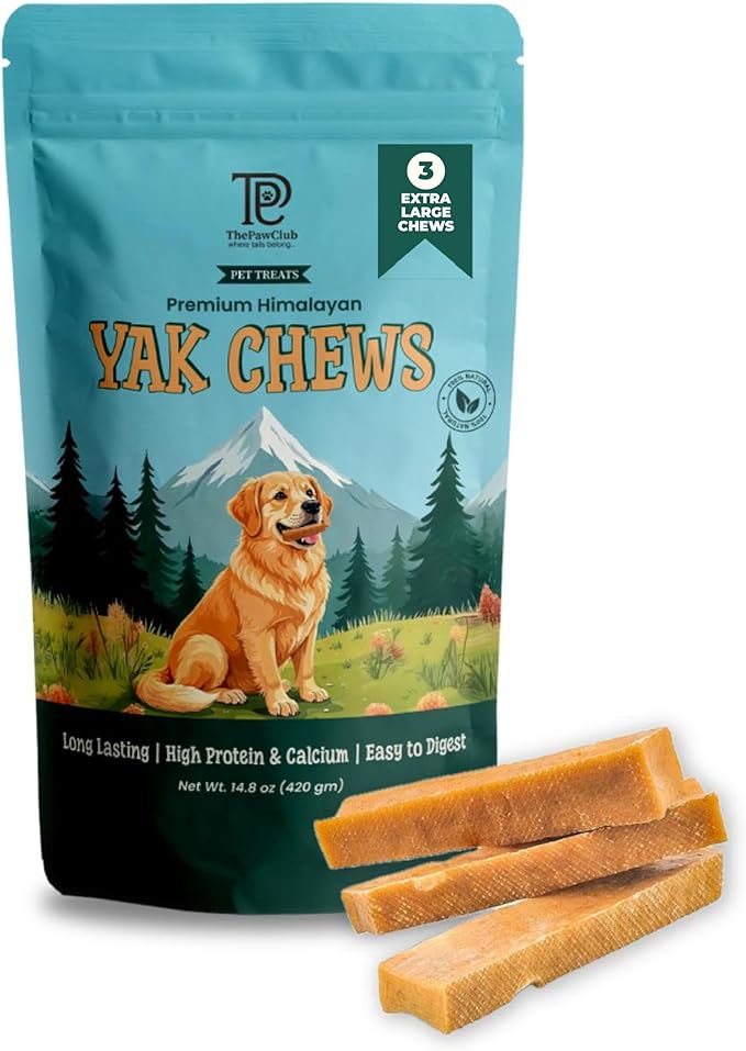 Himalayan Yak Cheese Dog Chews for XL Dogs (75+ lbs) – Extra Thick & Dense Long-Lasting Hard Chew for Aggressive Chewers – Natural, Protein-Rich & Odor-Free – 3 XL Bars (4.8 oz Each)