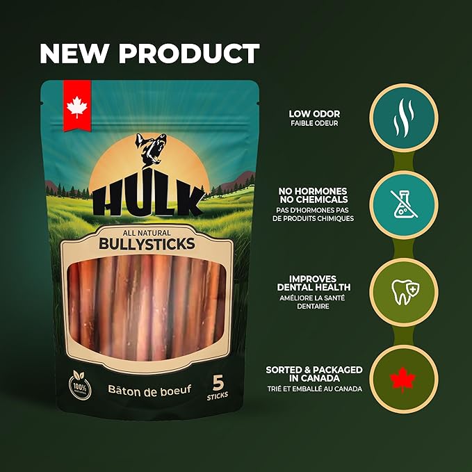 6-inch Bully Sticks for Dogs (Pack of 5), Natural Scent & Long Lasting Dog Dental Chews All Natural & Single Ingredient, 100% Beef Dog Treat with No Artificial Flavor (Pack of 5)