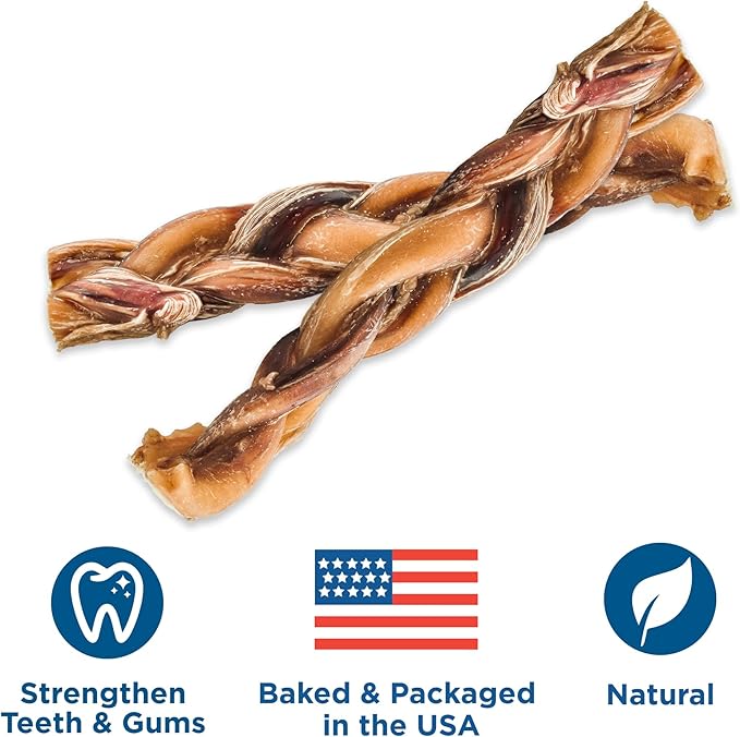 Best Bully Sticks Natural Braided Bully Sticks for Large Dogs - 6 Inch, 4 Count (Pack of 1) - Free-Range Grass-Fed Beef, Single-Ingredient, Grain and Rawhide Free Long Lasting Dog Chews
