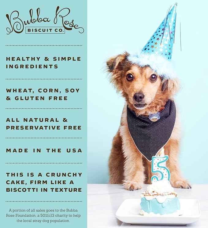 Bubba Rose Biscuit Company: Blue Dog Birthday Baby Cake - Crunchy Biscuit Texture - Natural Gourmet Pet Treat - Dog Cake - 3 inch 1 Count - Made in the USA