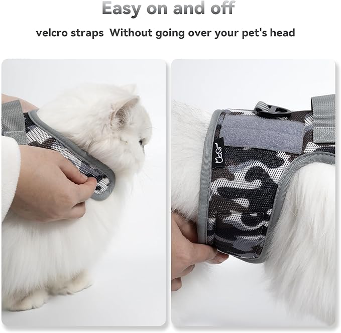 Tactical Kitty Harness and Leash for Walking Escape Proof Breathable Mesh Fabric, Ocean Camo, Small, Adjustable Cat Walking Jackets, Padded Stylish Cat Vest