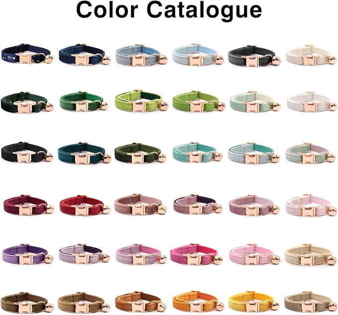 Personalized Non-Breakaway Cat Collar with Name, Luxury Soft Velvet Custom Engraved Name Collar with Bell for Kittens & Cats (Olive Green, L (7.5-12.5 inches))