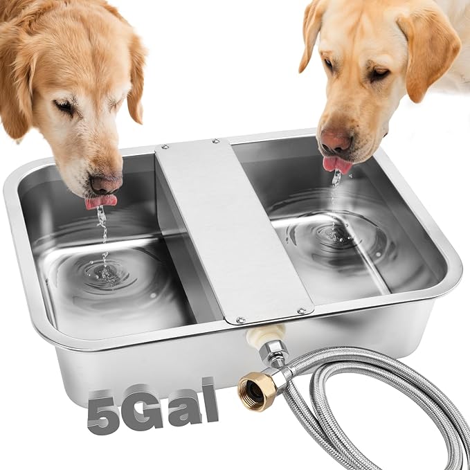 YUEPET 5 Gallon Auto Dog Water Bowl Dispenser Outside Automatic Water Dispenser for Large Dogs Stainless Steel Auto-Fill Dog Waterer Feeder with Float Valve for Pets Indoor Outdoor Use