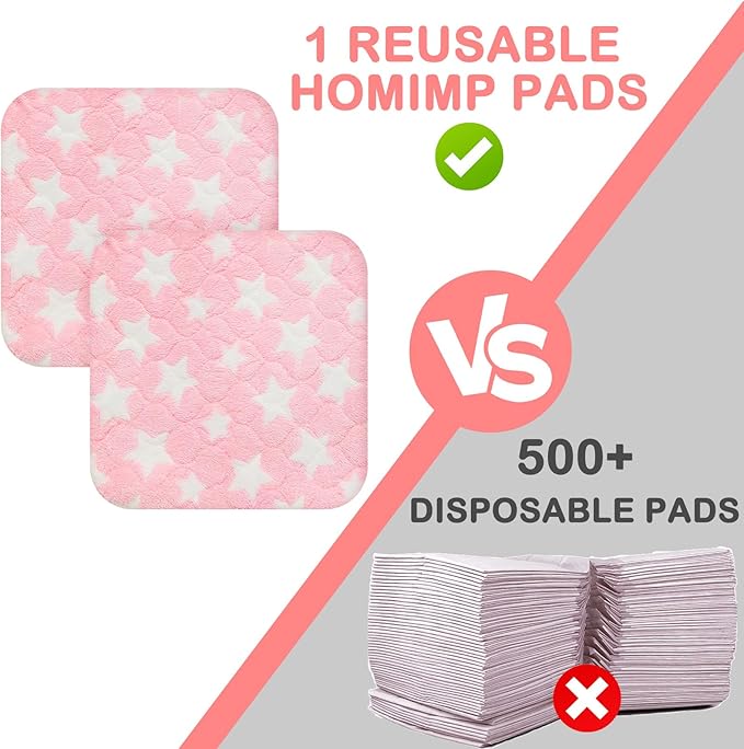 Homimp 2 Pack Guinea Pig Bed, Waterproof Reusable Small Animal Bed,Super Absorbent Pee Pad Mat for Rabbit Bunny Hamster Rat Hedgehog Chinchilla,Washable Fleece Cage Liners 12"x12"