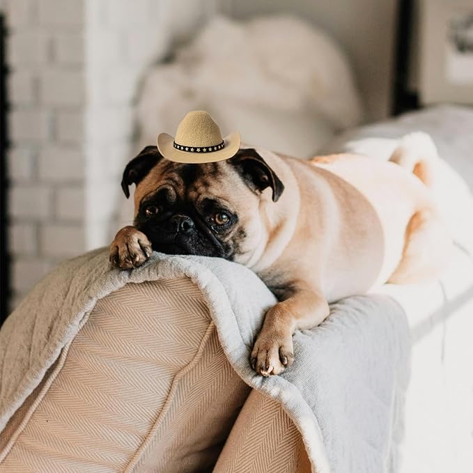 Dog Cowboy Hat Cat Cowboy Hat Mini Cowboy Hat for Dogs Cat Pet Cowboy Costume with Bandana Scarf Holiday Halloween Pet Party Decoration (Khaki, Small)