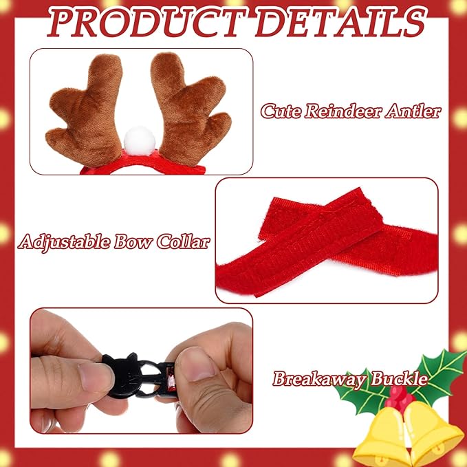 Cat Christmas Costume Reindeer Headband and Collar for Small Cat Dog Christmas Halloween Party Cosplay Supplies (Dark Green)