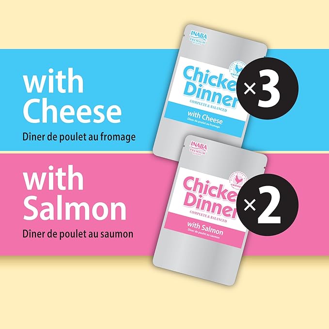 INABA Chicken Dinner for Dogs, Soft Pate Wet Dog Food, Complete & Balanced, 2.4 oz. Pouch, 15 Pouches, Cheese & Salmon Variety