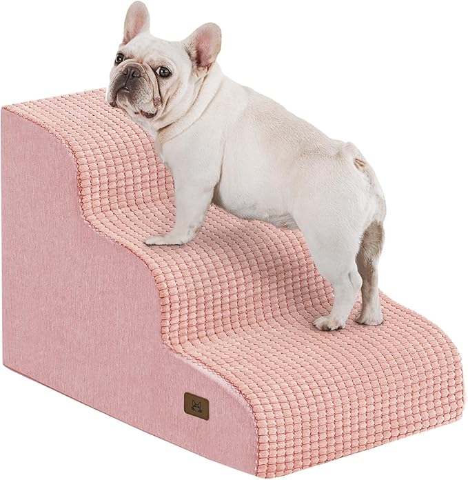 ABCPET Dog Step for Bed, Dog Stair 3-Step 35D Pet Stair 15.7" H for High Bed or Sofa Non-Slip Balanced Pet Step Indoor, Pink