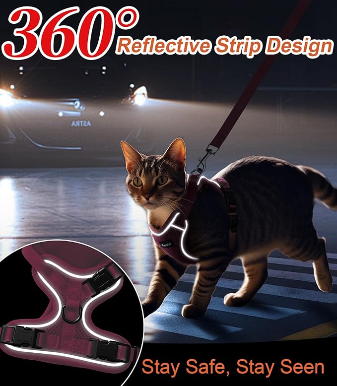 Cat Harness and Leash for Walking Escape Proof Soft Adjustable Cat Leash Breathable Comfortable Vest Easy to Wear Kitten Harness for Outdoor Travel (Pink, S (7-12lb))