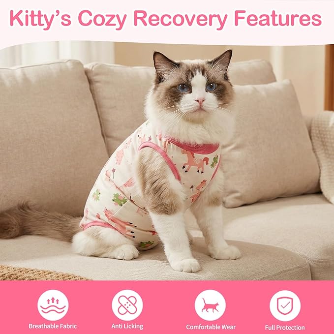 Cat Recovery Suit Cat Onesie for Cats After Surgery, Breathable Cats Surgery Recovery Suit for Female Spay & Abdominal Wounds, Kitten Surgical Onesie Body Suit Anti Licking Cone Alternative
